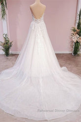 Long A-Line Tulle Backless Appliques Lace Sweetheart Wedding Dresses